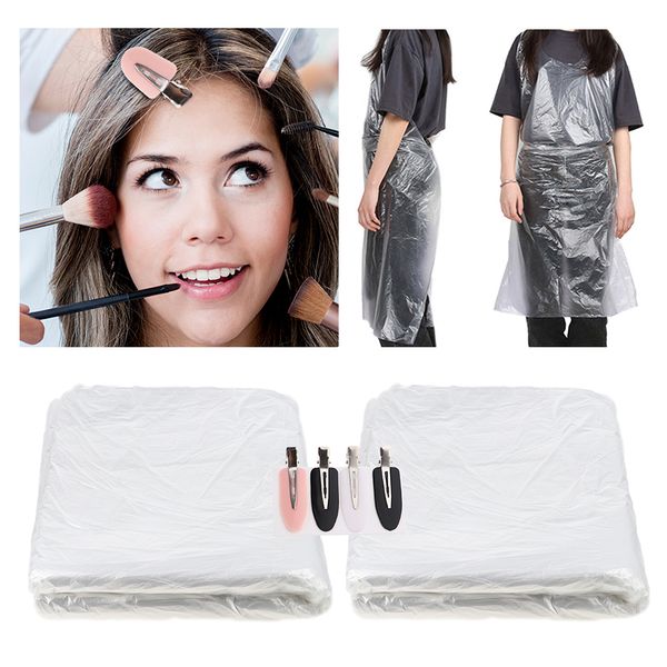 

100 pieces disposable hair cutting cape gown hairdressing w/ 4pcs hair clips