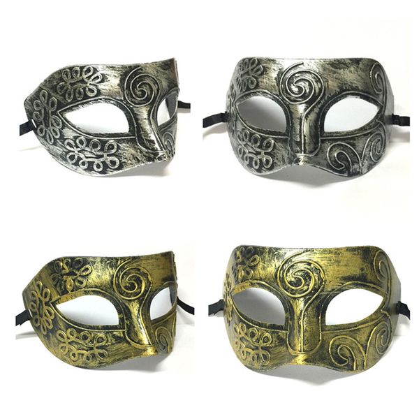 Ouro e prata retro máscaras venezianas gladiador romano máscara de festa de halloween homem mulher crianças máscara de carnaval máscara