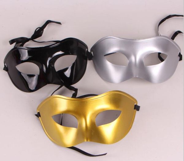 Maschera mascherata da uomo Maschera veneziana Maschere mascherate Maschera mezza faccia in plastica Opzionale Nero Bianco Oro Argento GB794