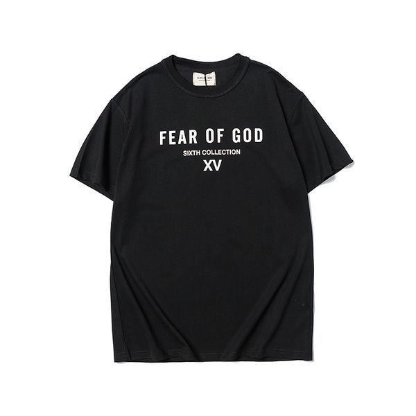 

fear of god sixth season double-line tide brand short-sleeved men women couples loose casual round neck t-shirt, White;black