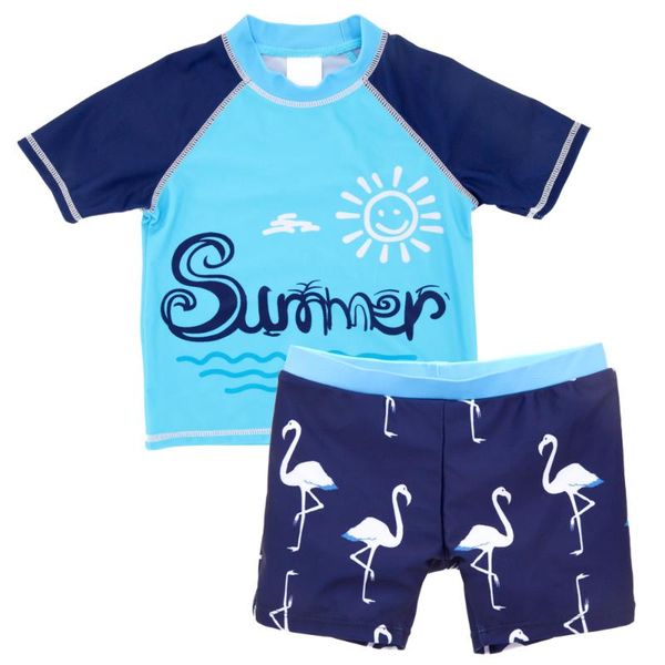

honeyzone new summer kids clothes set 2 pcs/lot cool printed surfing beach swimsuit children short sleeve boys swimwear, White