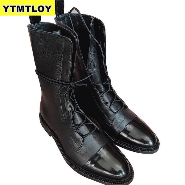 

new 2020 winter thick with thick bottom british locomotive boots for cylinder knight ladies boots mid-calf boot women, Black