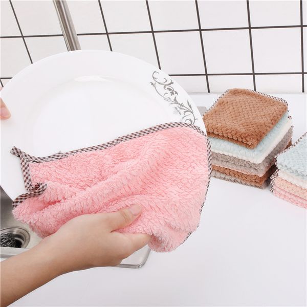 

kitchen scouring pad double-sided water absorption rag thicken towel handkerchief no hair loss hanging hand towel dishcloth