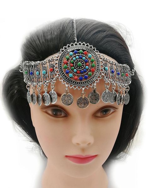 

bead coin tassel dance head chain headpiece bracelet earrings bohemian gypsy ethnic tribal bridal hair accessories jewelry sets, Golden;white