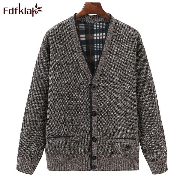 

fdfklak middle-aged v-neck plus velvet men's sweater thick wool cardigan winter jacket men warm outerwear sweaters coat l-3xl, White;black