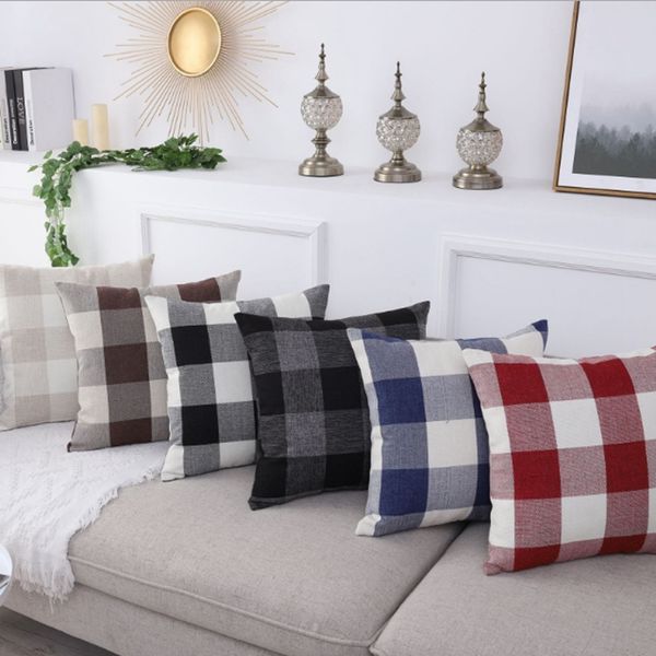 Cushion Covers Plaid Throw Pillow Case Linen Waist Pillowslip