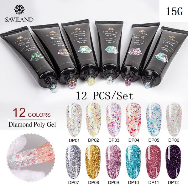 

saviland poly gel kit builder gel nails french nail art camouflage color nail tip form glitter fast building finger extension