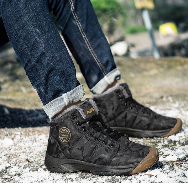 

men boots winter with fur 2019 warm snow boots men winter boots shoes men footwear winter fashion rubber ankle shoes 46 47 48, Black