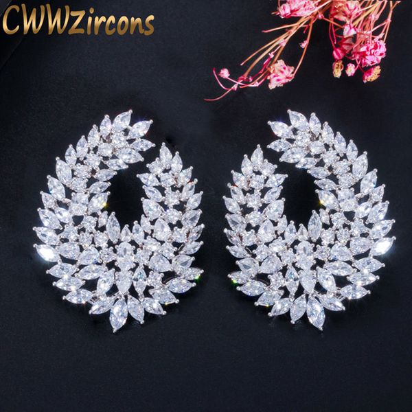 

cwwzircons luxury popular waterdrop full mirco paved cubic zircon naija wedding earring fashion women party jewelry cz612, Silver