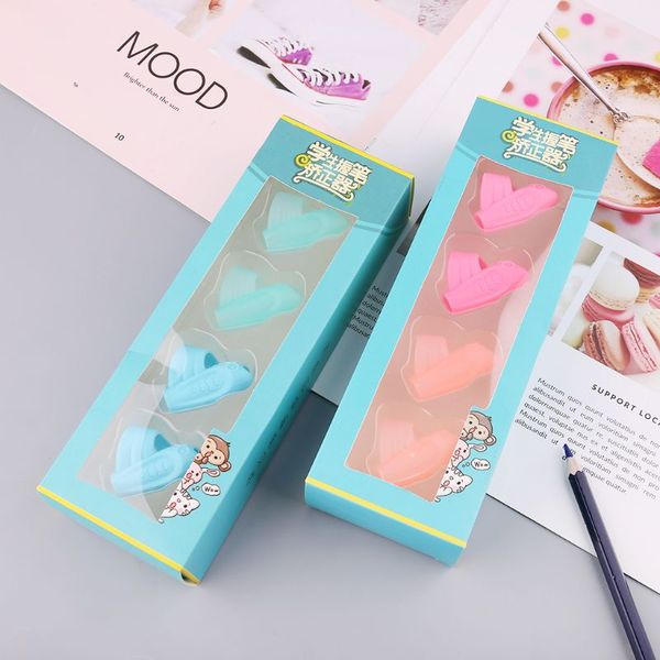 

4pcs owl one-finger tightening device silicone baby children pencil grip holder learning writing pen correction tools stationery, Black;red