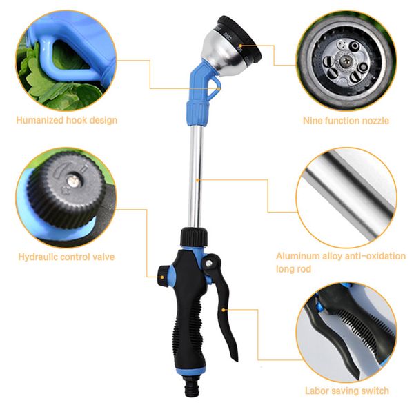 

lawn multi-function irrigation gardening watering adjustable long handle high pressure aluminum alloy water gun spray nozzle