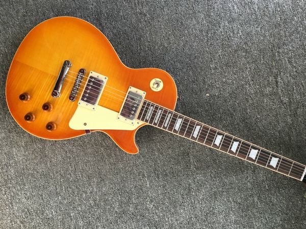 

Electric guitar with fret binding flame maple color one piece body and neck guitar