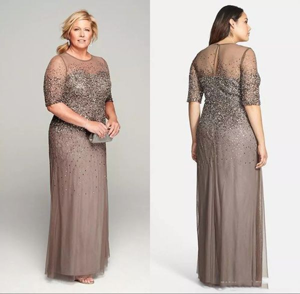 

2019 sheer neck mother of the bride dresses short sleeves shiny sequins plus size mother's dress for women long custom made evening dre, Black;red
