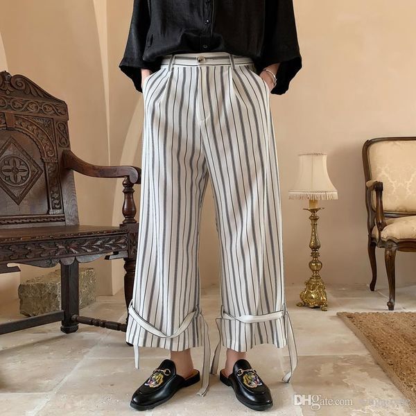 

fashion japan style sweatpants wide leg trousers joggers men streetwear hip hop loose casual stripe ribbons straight pant male, White;black