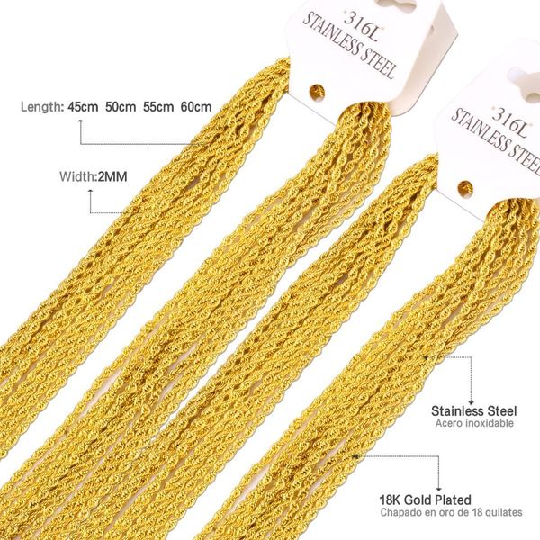 

316 stainless steel 2mm rope chains necklace gold and silver 18 inch 24 inch