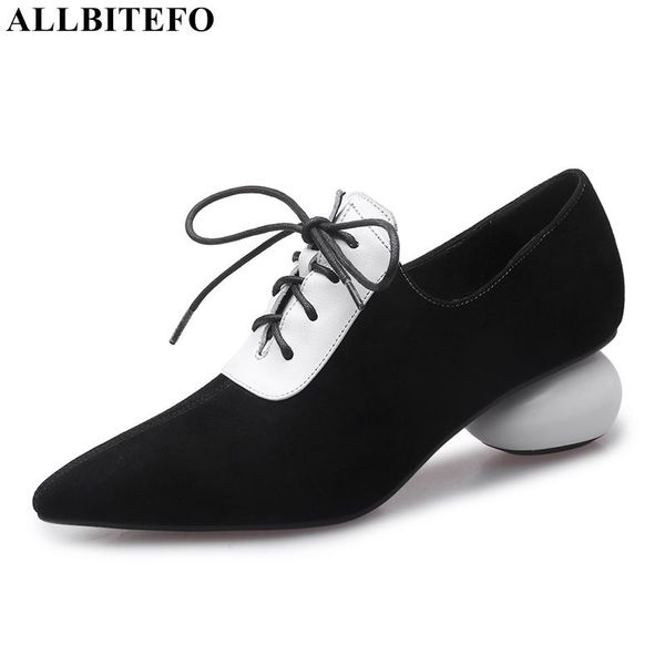 

allbitefo genuine leather high heels brand fashion casual women heel shoes british style women heels shoes, Black