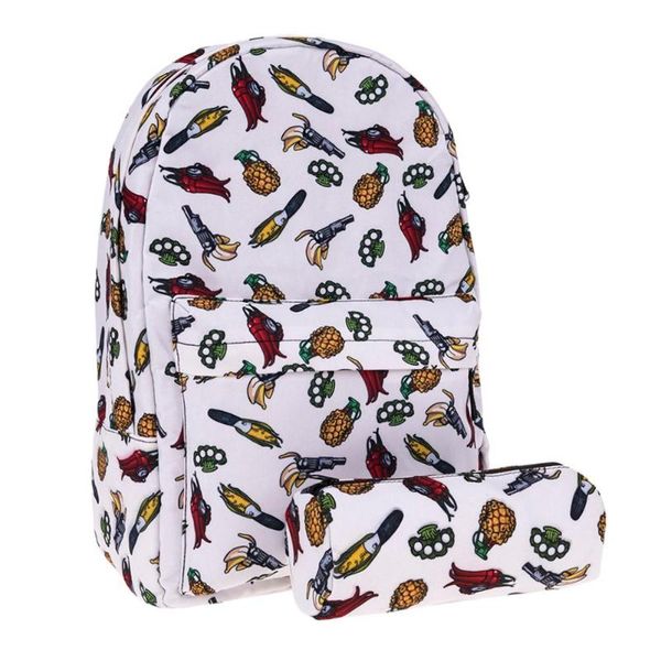 

2019 fashion 2pcs/set 3d digital floral print backpack pen bag student women casual school bags