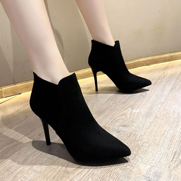 

lady boots boots-women brand women's shoes winter footwear zipper booties woman 2019 high heels ladies fashion 2020 ankle, Black