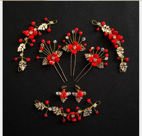

2019 handmade flower headdress set bride's hair with flower hairpin wedding modeling accessory girl, Slivery;golden
