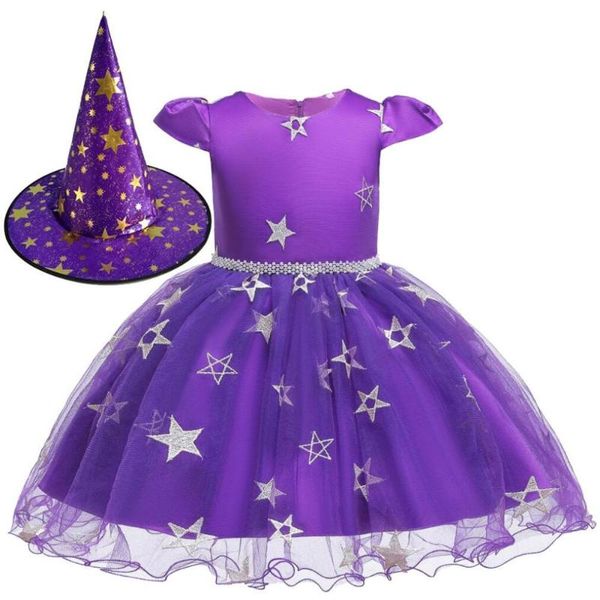 

children girl dress + hat halloween clothing baby vestido infantil chiffon fashion party dresses 2-10 year, Red;yellow