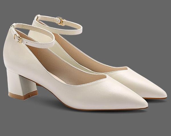 

high heeled shoes women's professional coarse heeled buckle strap with all kinds of soft leather low heeled work shoes size work dress, Black