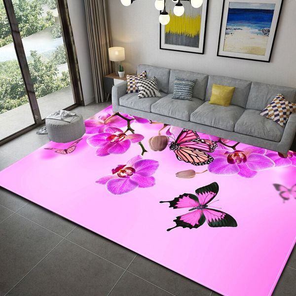 Pink Butterfly Pattern Carpets For Living Room Bedroom Decorate Mat 3d Printing Kids Room Play Area Rugs Coffee Table Floor Rug Best Carpet Prices
