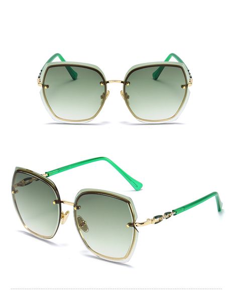 

cut-edge gradient color ocean sunglasses new female korean fashion diamond-set sunglasses full frame pink green purple metal frame, White;black