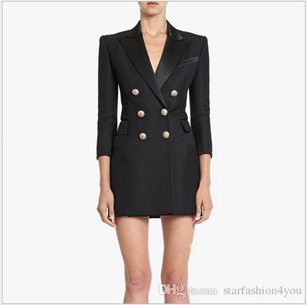 

новый с этикеткой tag brand b высокое качество оригинальный дизайн женские металлические пряжки двубортное платье тонкий рукав семь четверте, White;black