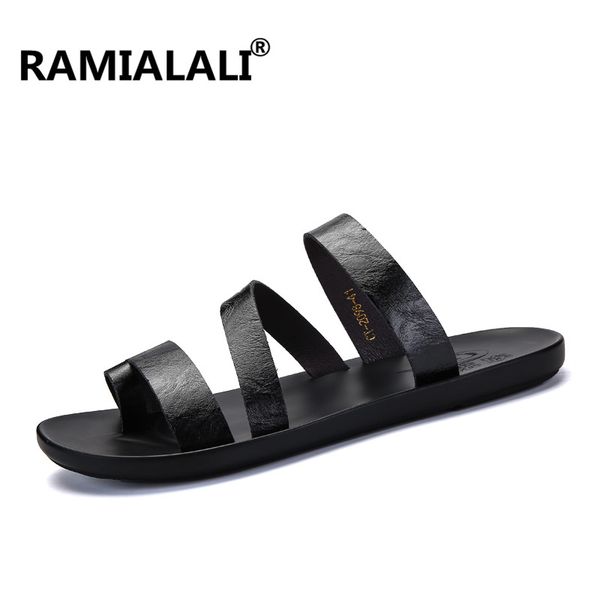 

ramialali brand men's sandals summer leather shoes hollowed out men's shoes summer fashion mlale sandalias, Black