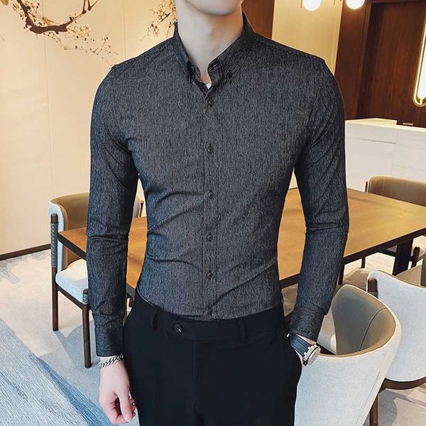 

2020 spring new business slim pinstriped long-sleeved shirt british youth casual shirt fashion trend men's, White;black