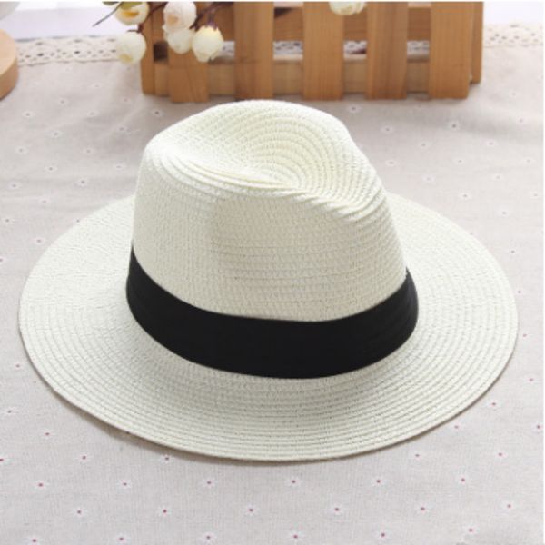 

fashion straw visor hat with belt wide brim straw sun hat outdoor sunscreen summer beach cap big brim vacation panama sunhat, Blue;gray