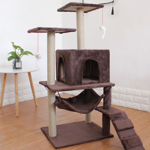 

4 cats using cat bed mat house scratchers toy strong load-bearing floor structure cat furniture amusing pet supplies 115x48x42cm