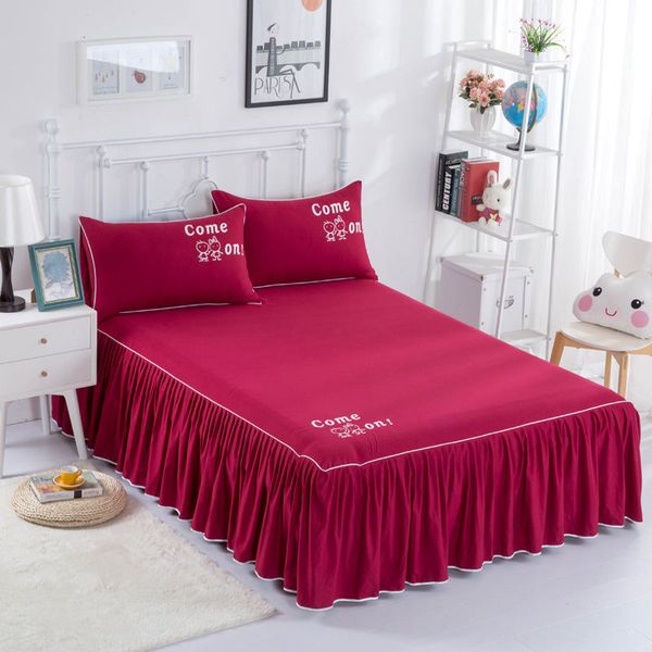 

1pcs solid color bed skirt polyester cotton comfortable soft breathable multi-color bed covering painting "i love you