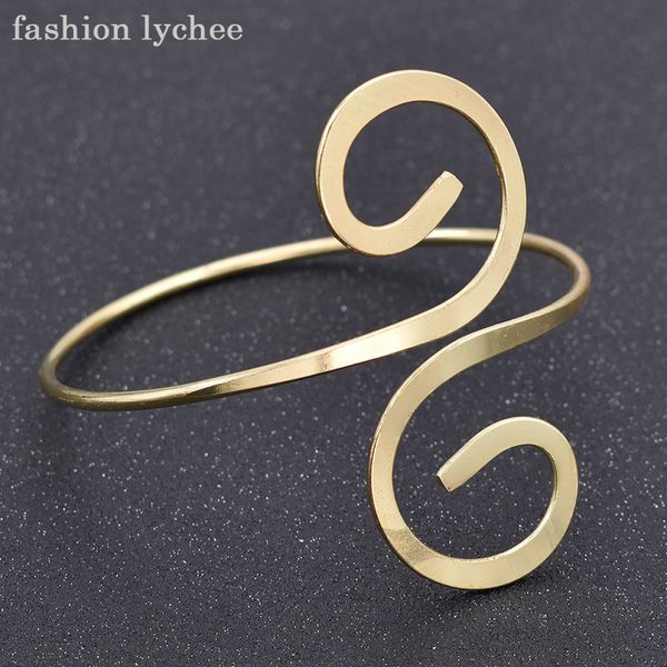

fashion lychee beautiful leaf heart swirl shape bracelet armlet upper arm cuff women bangle antique gold jewelry, Golden;silver