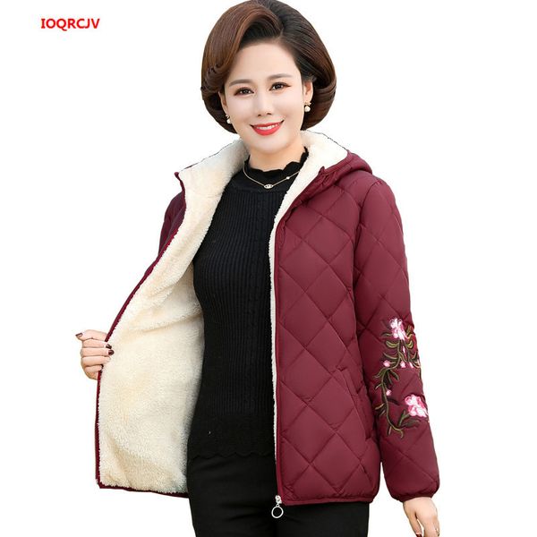 

middle aged female cotton jacket flocking coat new fashion hooded thick warm short outerwear plus size short women parkas w1729, Black