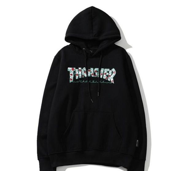 

thrasher новый цвет пламени цветок розы свободного покроя мужчин и женщин, молодежи с капюшоном плюс бархат толстовка с капюшоном свитер с к, Black