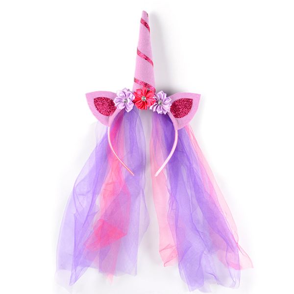

1 pc children flower unicorn horn hairband kids chiffon unicorn headband hairband halloween easter hair, Golden;white