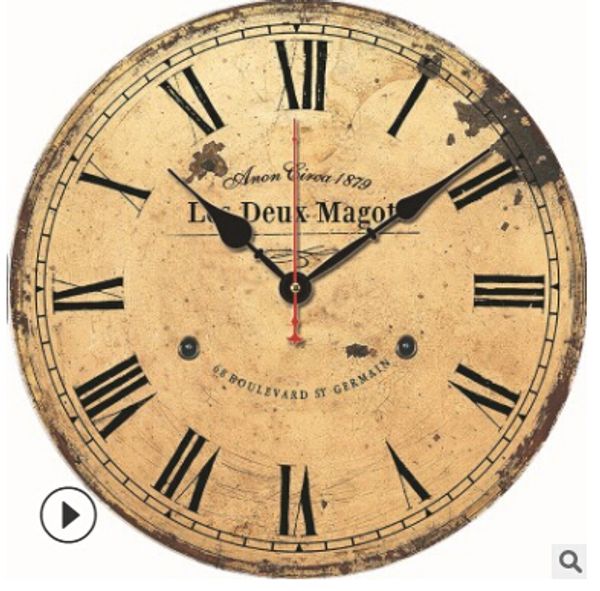 

european vintage digital wall clock round wood retro wall clocks living room bedroom decorative clock 14 inch 34cm 10 styles