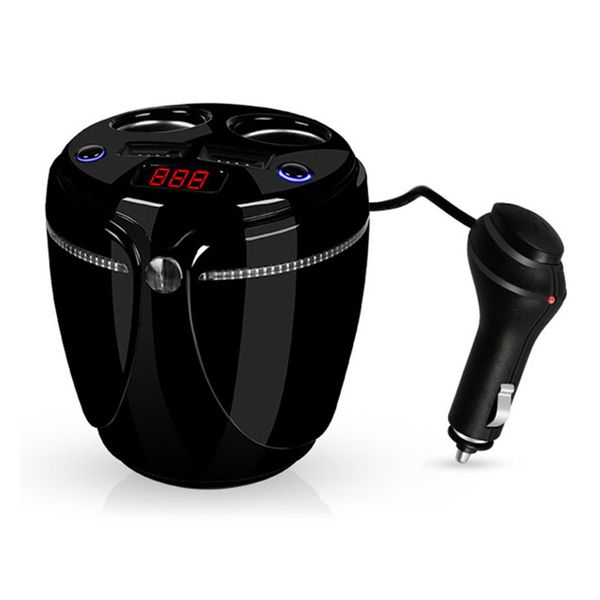 

multifunction car charger cup holder with led display glowing dual usb cigaretter lighter sockets power adapter for phone