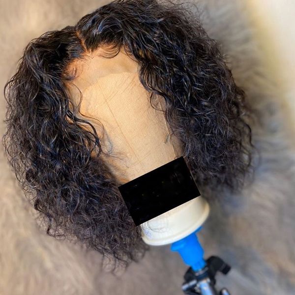 

wet and wavy full lace human hair wigs with baby hair pre-plucked brazilian virgin short curly bob lace front wig for black women, Black;brown
