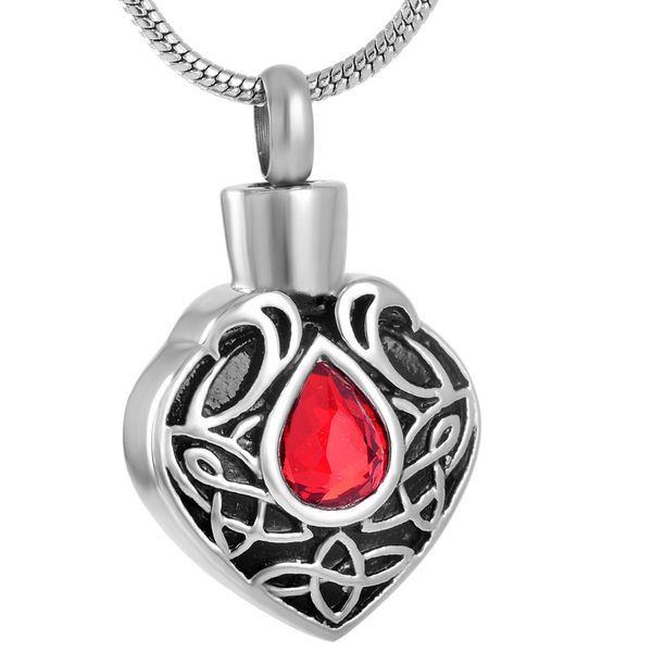 

ijd8593 инкрустация кремации из нержавеющей стали красный кристалл teardrop keepsake ожерелье для пепла урна сувенир мемориал подвеска для ю, Silver