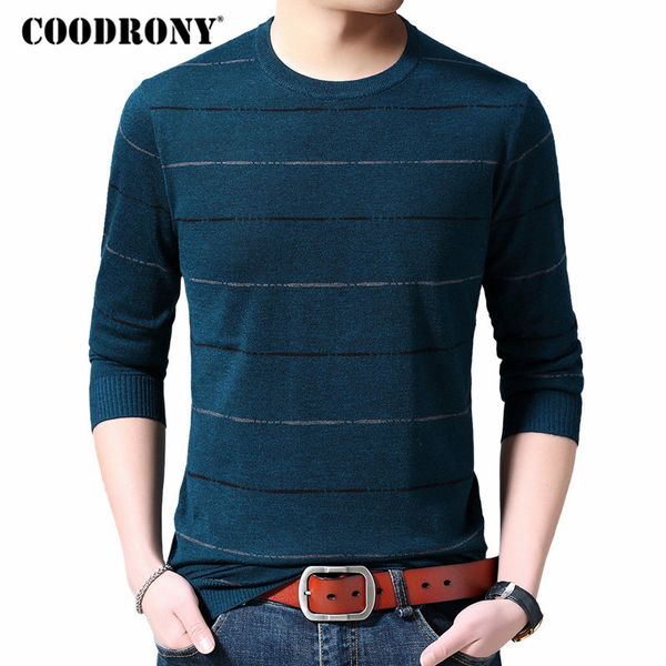 

coodrony brand sweater men autumn winter cotton wool sweaters casual o-neck pullover men striped knitwear shirt pull homme 91073, White;black