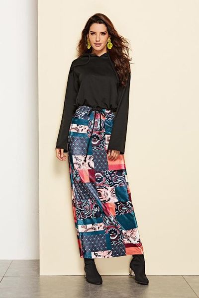 

linglewei new spring and summer women's dress print streetwear skirt, Black