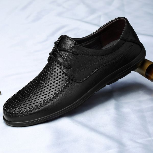 

genuine leather shoes men krassovki kedy casual loafers krasovki men shoes summer sneakers business dress wedding l4, Black