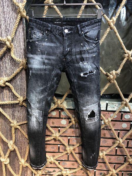 

ss20 new arrival brand designer men denim cool guy jeans embroidery pants fashion holes trousers italy size 44-54 a218, Blue