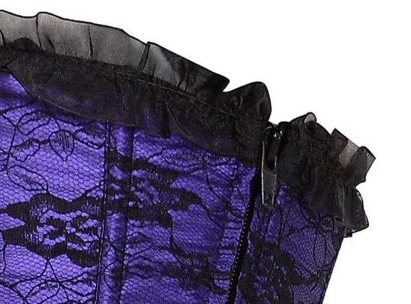 

lace cover overbust corset lace up boned lingerie zipper side carnival waist and body shaper bustier push up s-2xl, Black;white