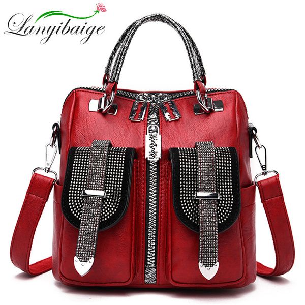 

3 in 1 luxury double pocket women leather backpack female small school bag for girls shoulder bags for women 2019 cj191212