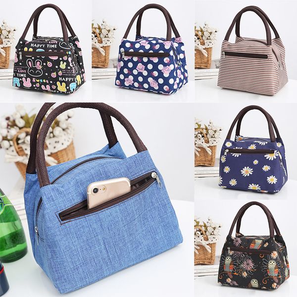 

zipper new portable lunch bag cooler thermal insulated for kids girls women thermique cloth picnic handbag travel gifts, Blue;pink