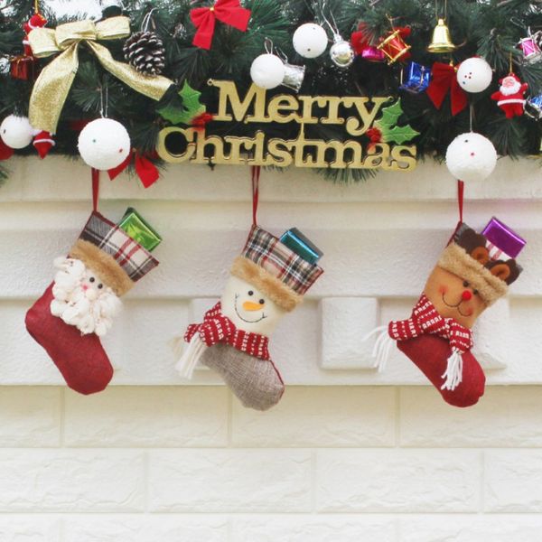 

happy new year christmas stockings socks plaid santa claus candy gift bag xmas tree hanging ornament decoration