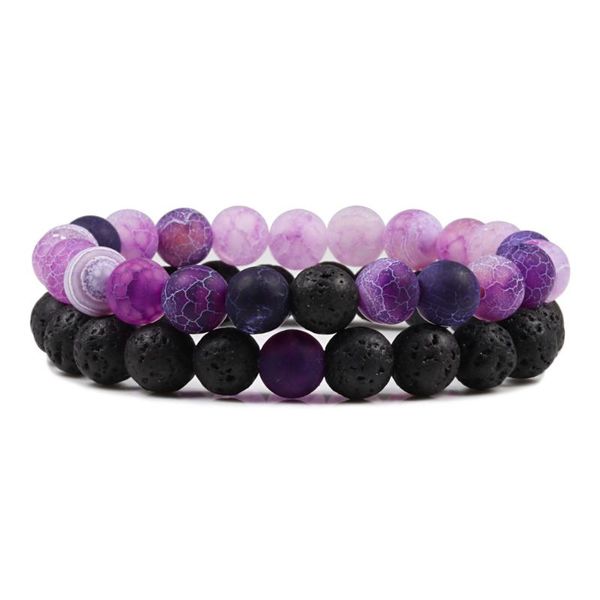 

2pcs/set natural stone beaded couple distance bracelets bangles for men women prayer wristband bracelet friend jewelry gift, Black